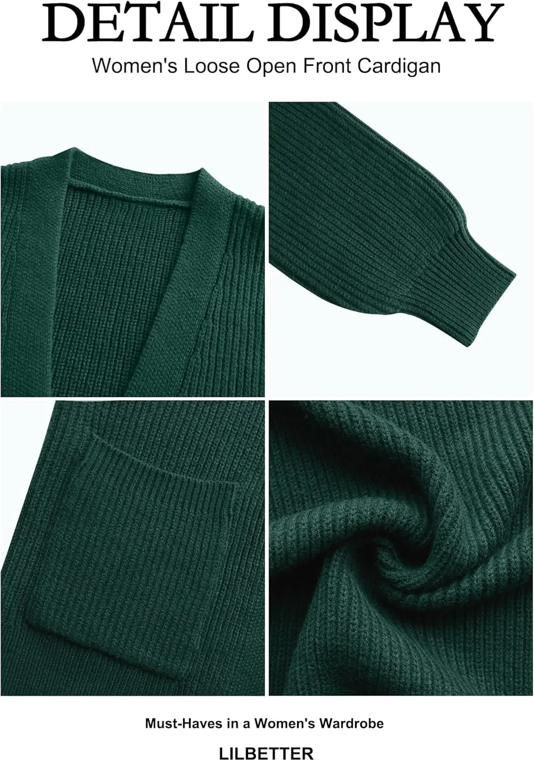 LILBETTER Women's Loose Open Front Cardigan Long Sleeve Casual Lightweight Soft Knit Sweaters Coat with Pockets