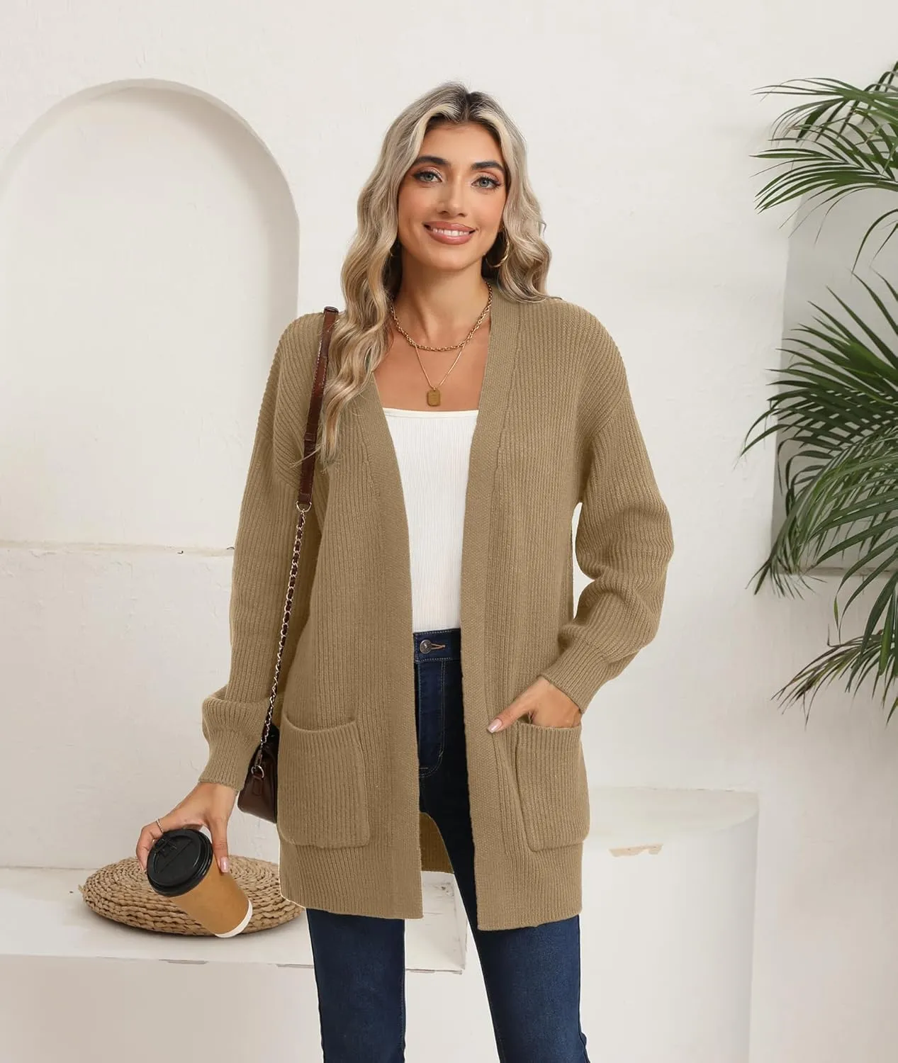 LILBETTER Women's Loose Open Front Cardigan Long Sleeve Casual Lightweight Soft Knit Sweaters Coat with Pockets