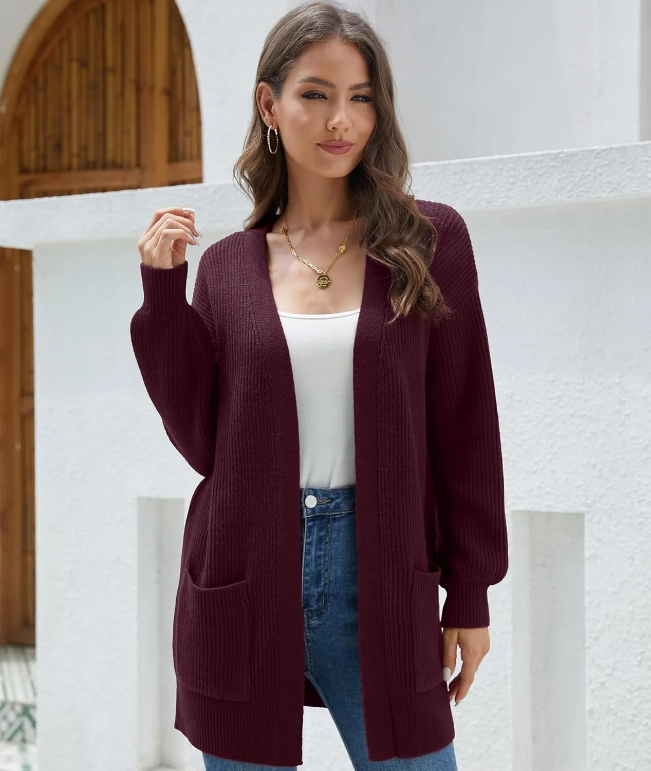 LILBETTER Women's Loose Open Front Cardigan Long Sleeve Casual Lightweight Soft Knit Sweaters Coat with Pockets