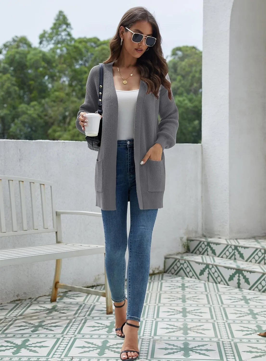 LILBETTER Women's Loose Open Front Cardigan Long Sleeve Casual Lightweight Soft Knit Sweaters Coat with Pockets