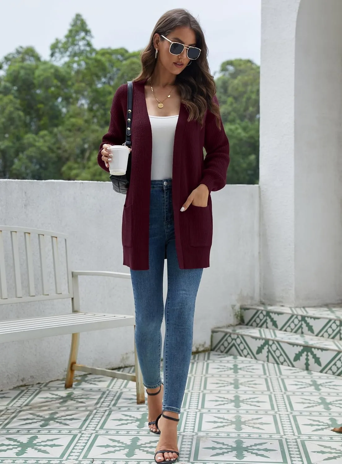 LILBETTER Women's Loose Open Front Cardigan Long Sleeve Casual Lightweight Soft Knit Sweaters Coat with Pockets