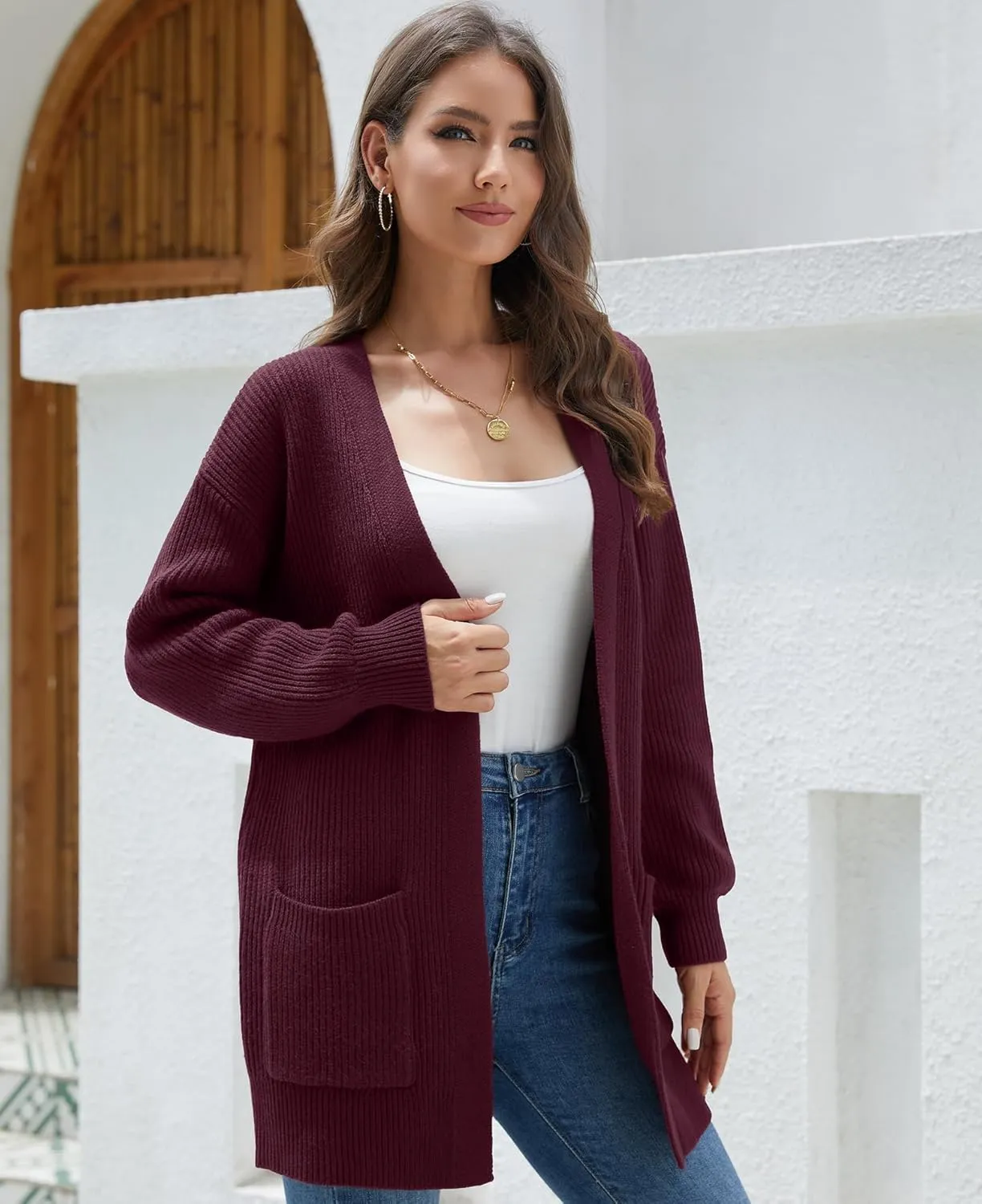 LILBETTER Women's Loose Open Front Cardigan Long Sleeve Casual Lightweight Soft Knit Sweaters Coat with Pockets