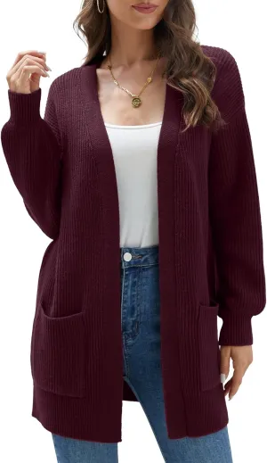 LILBETTER Women's Loose Open Front Cardigan Long Sleeve Casual Lightweight Soft Knit Sweaters Coat with Pockets