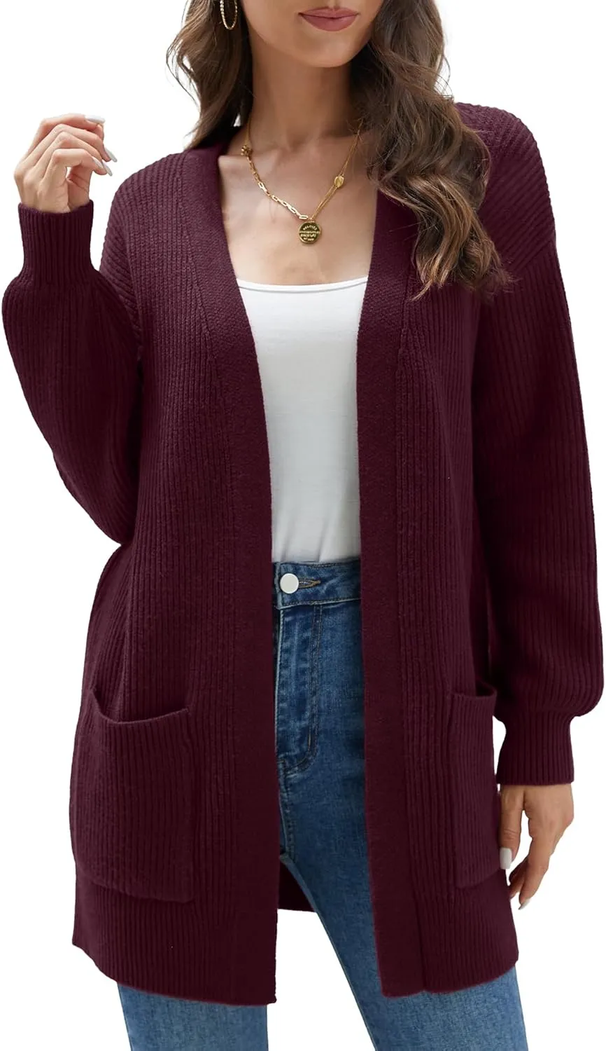 LILBETTER Women's Loose Open Front Cardigan Long Sleeve Casual Lightweight Soft Knit Sweaters Coat with Pockets