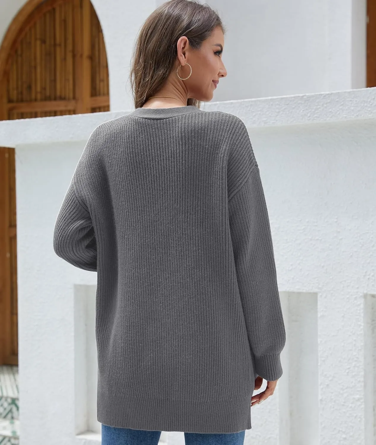 LILBETTER Women's Loose Open Front Cardigan Long Sleeve Casual Lightweight Soft Knit Sweaters Coat with Pockets