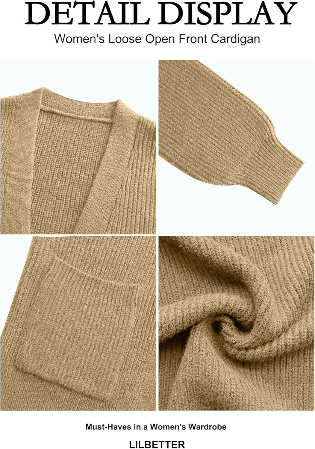 LILBETTER Women's Loose Open Front Cardigan Long Sleeve Casual Lightweight Soft Knit Sweaters Coat with Pockets