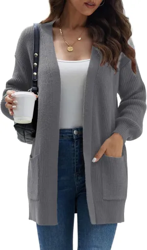 LILBETTER Women's Loose Open Front Cardigan Long Sleeve Casual Lightweight Soft Knit Sweaters Coat with Pockets