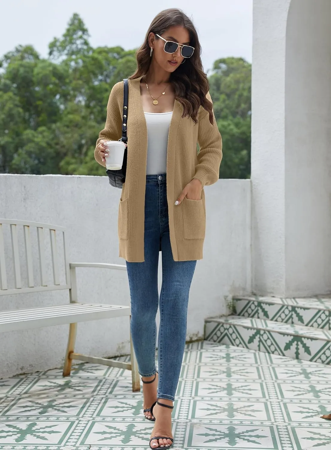 LILBETTER Women's Loose Open Front Cardigan Long Sleeve Casual Lightweight Soft Knit Sweaters Coat with Pockets