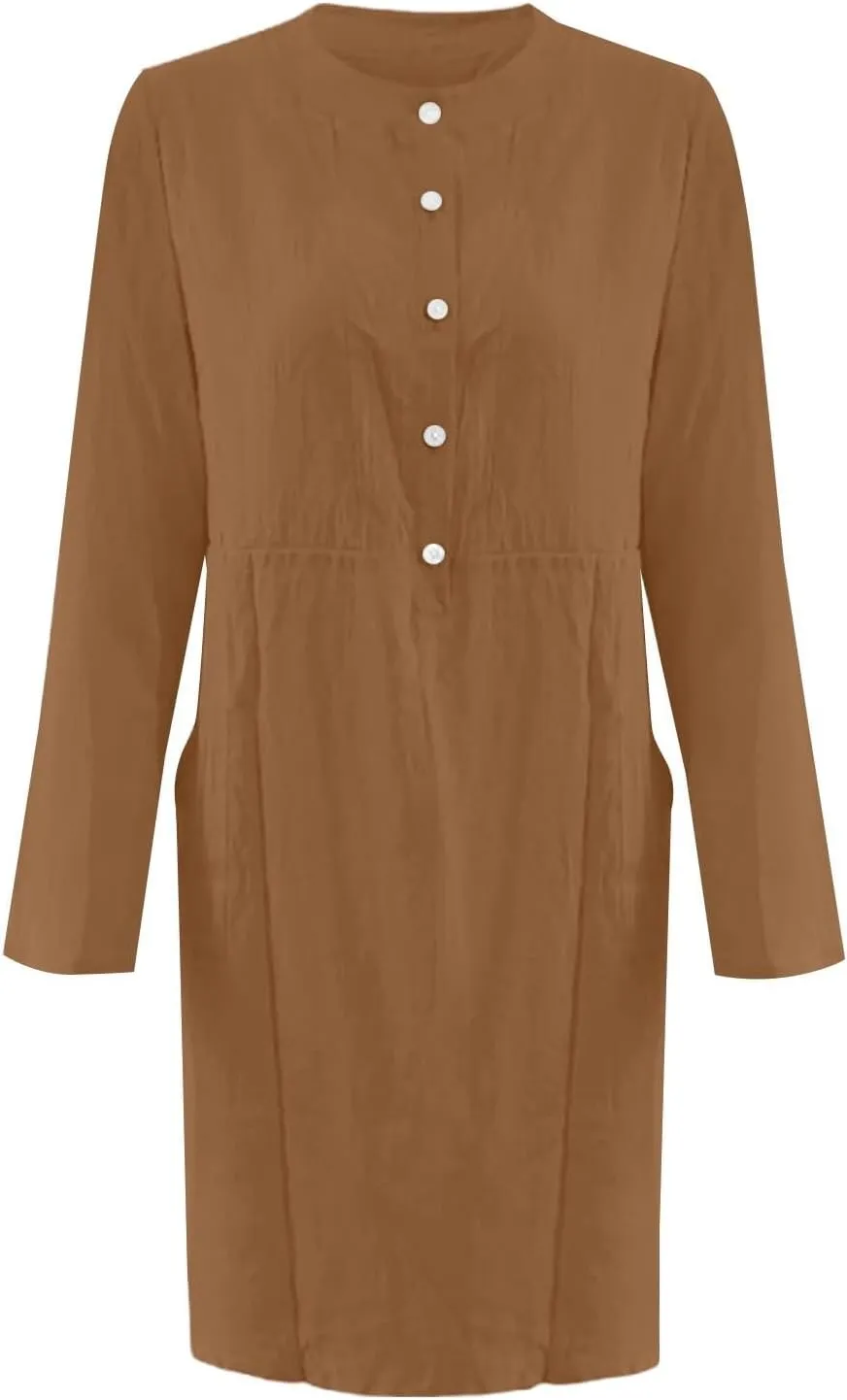Linen Dresses for Women 2025 Summer Casual 3/4 Sleeve Button Down Midi Dress Plus Size Crewneck Loose Beach Sundress