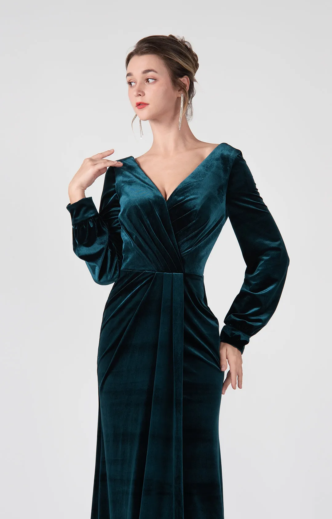 Long Sleeves V-Neck Flattering Waist Dresses