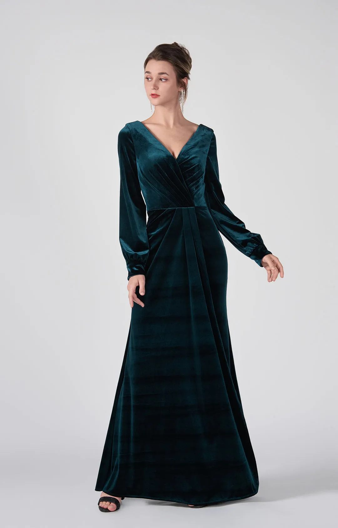 Long Sleeves V-Neck Flattering Waist Dresses