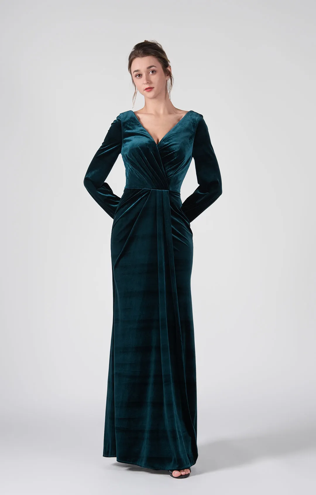 Long Sleeves V-Neck Flattering Waist Dresses