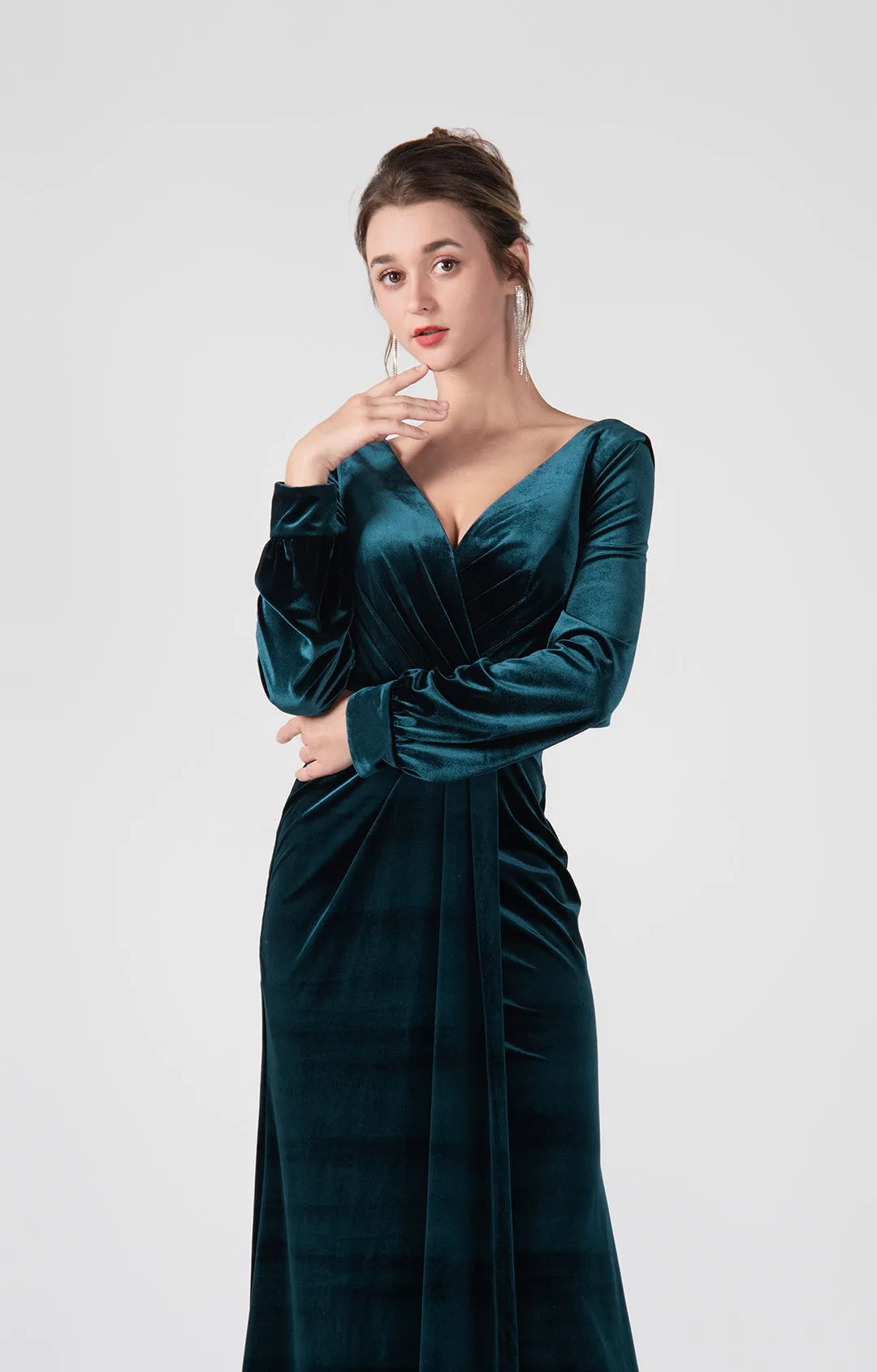 Long Sleeves V-Neck Flattering Waist Dresses