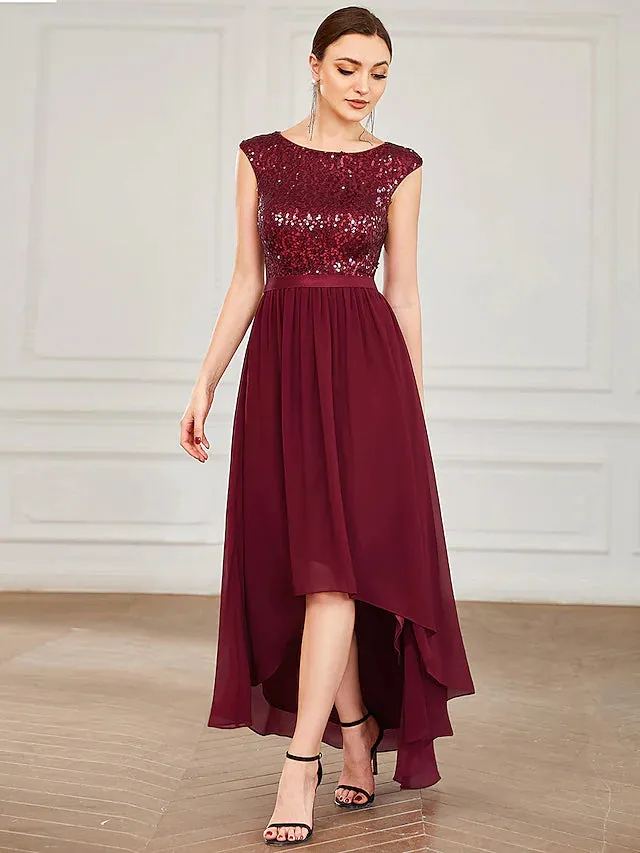 Luolandi A-Line Cocktail Dresses Empire Dress Cocktail Party Asymmetrical Sleeveless Jewel Neck Sequined with Draping