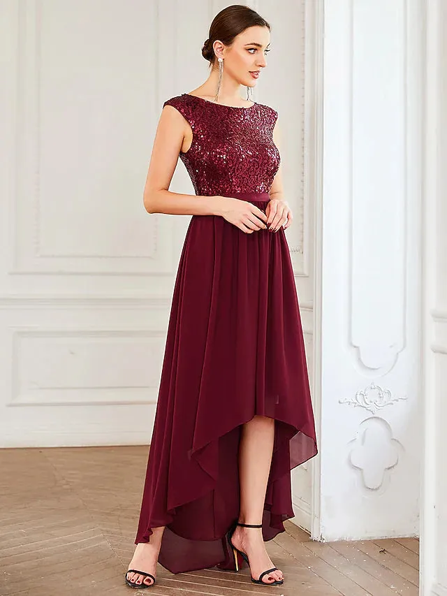 Luolandi A-Line Cocktail Dresses Empire Dress Cocktail Party Asymmetrical Sleeveless Jewel Neck Sequined with Draping