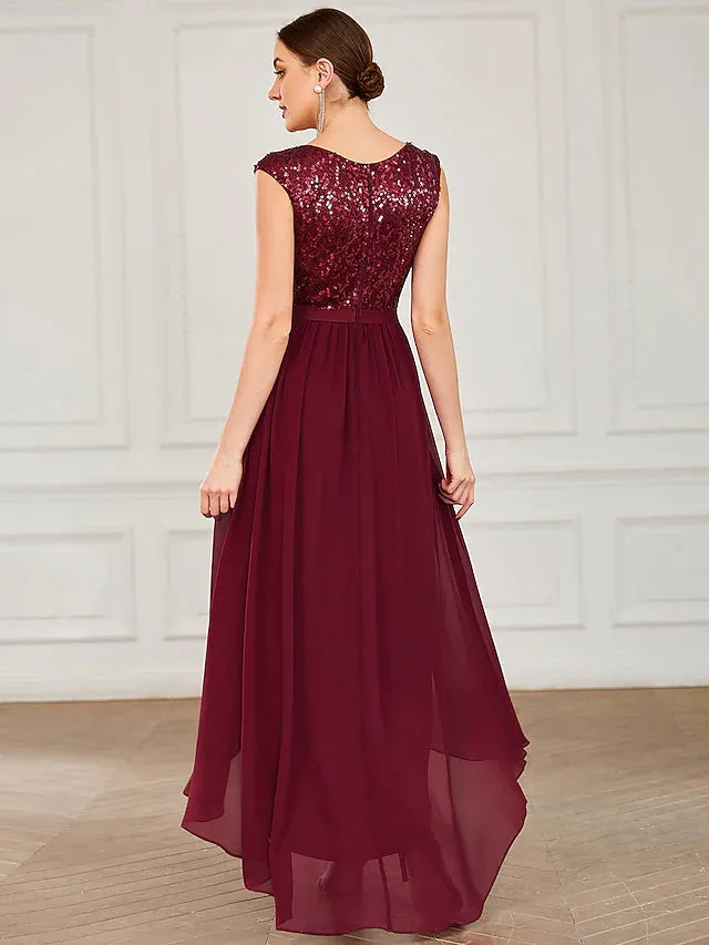Luolandi A-Line Cocktail Dresses Empire Dress Cocktail Party Asymmetrical Sleeveless Jewel Neck Sequined with Draping
