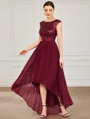 Luolandi A-Line Cocktail Dresses Empire Dress Cocktail Party Asymmetrical Sleeveless Jewel Neck Sequined with Draping