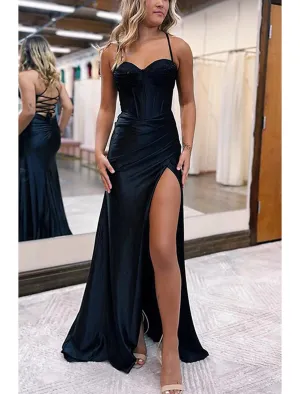 Luolandi Mermaid / Trumpet Prom Dresses Empire Dress Formal Wedding Guest Court Train Sleeveless Sweetheart Satin Backless