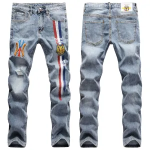 Men's Color Graffiti Youth Slim Stretch Ripped High-end Trendy Trousers