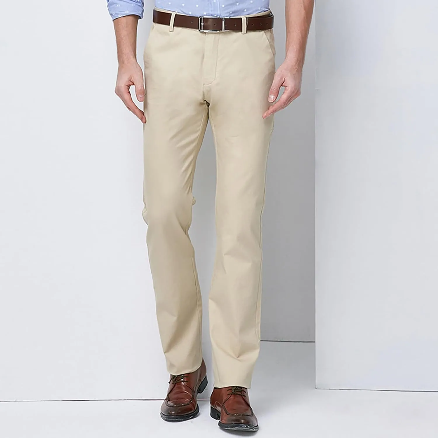 Men's Formal Dress Pants Flat-Front Straight Leg Casual Chino Trousers Plus Size Business Office Work Smart Pants