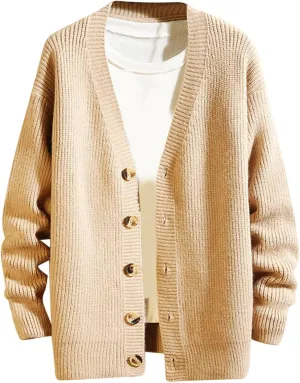 Men's Oversized Cardigan Sweaters Long Sleeve V-Neck Cardigans Loose Casual Buttons Down Ribbed Knitted Sweater