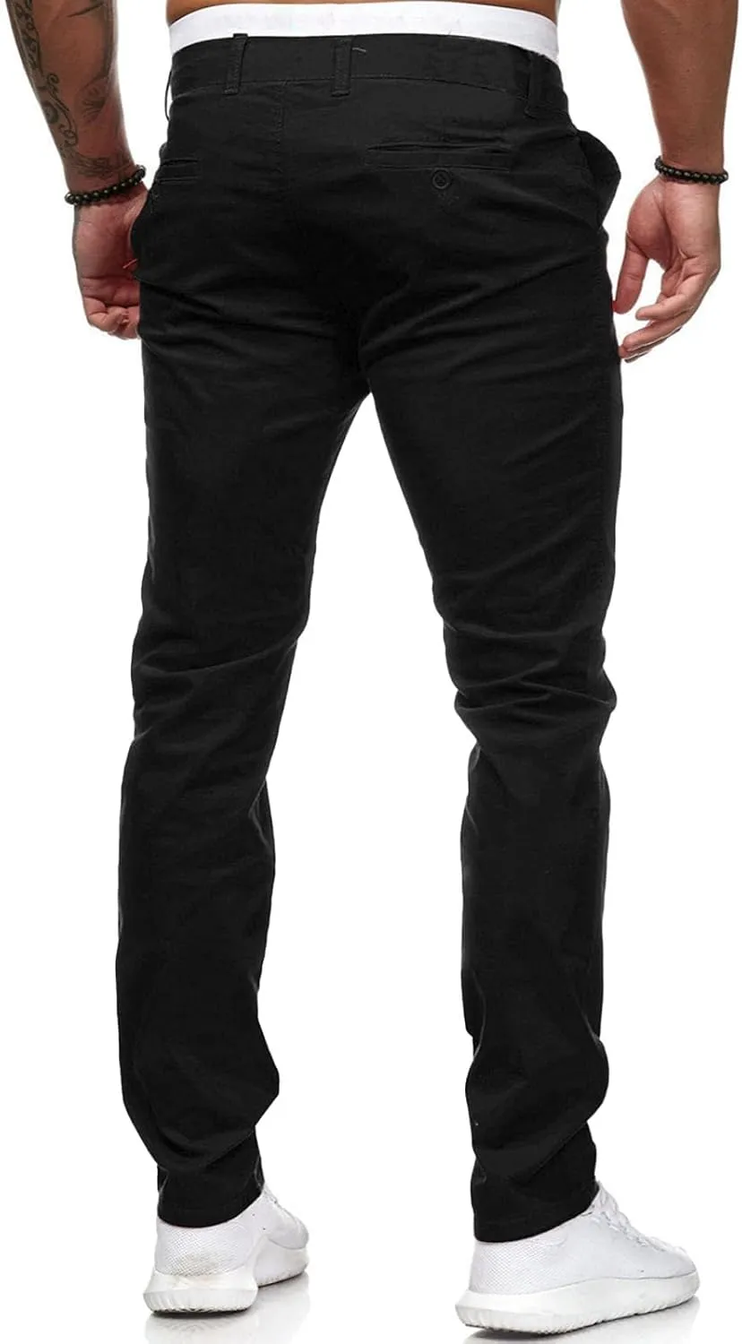 Mens Skinny Dress Pants Elastic Waist Flat Front Slim Fit Casual Smart Work Trousers Plus Size Business Golf Pants Slacks