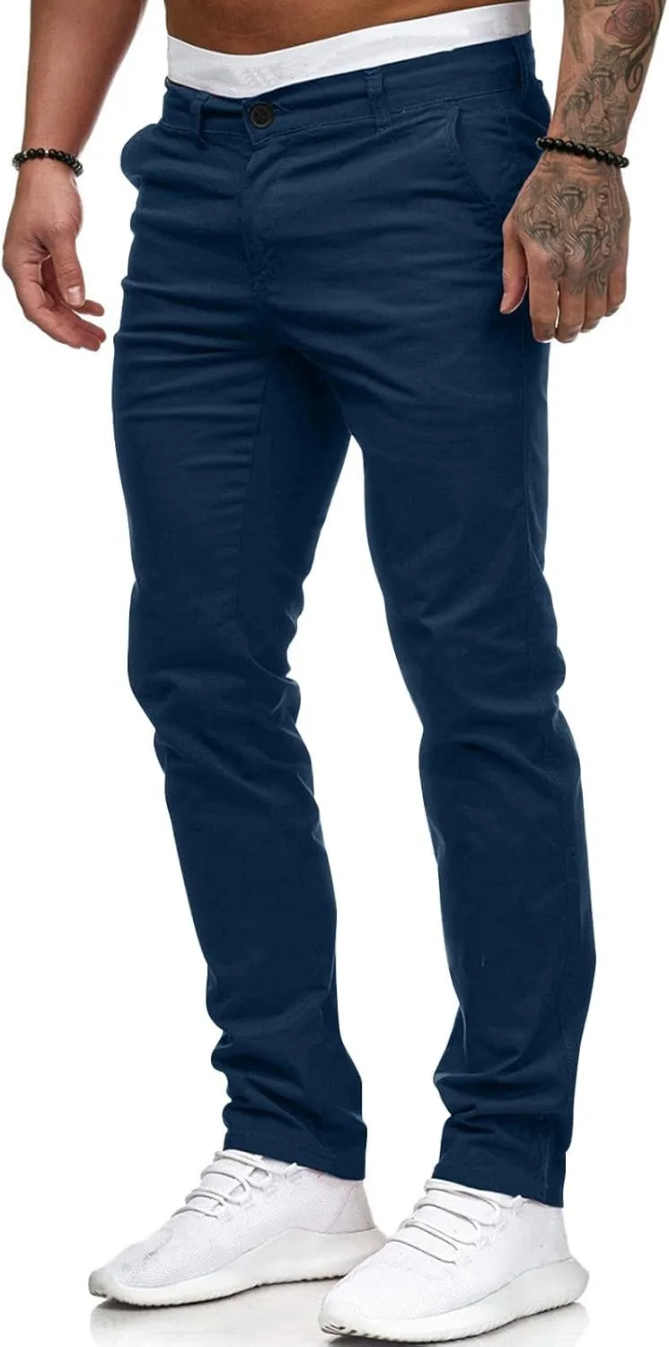Mens Skinny Dress Pants Elastic Waist Flat Front Slim Fit Casual Smart Work Trousers Plus Size Business Golf Pants Slacks