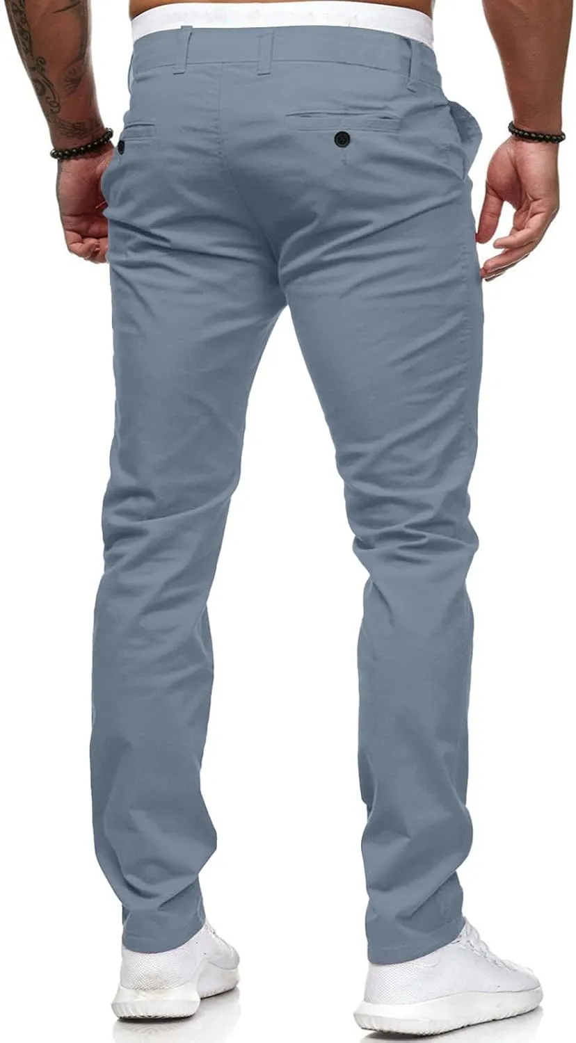 Mens Skinny Dress Pants Elastic Waist Flat Front Slim Fit Casual Smart Work Trousers Plus Size Business Golf Pants Slacks