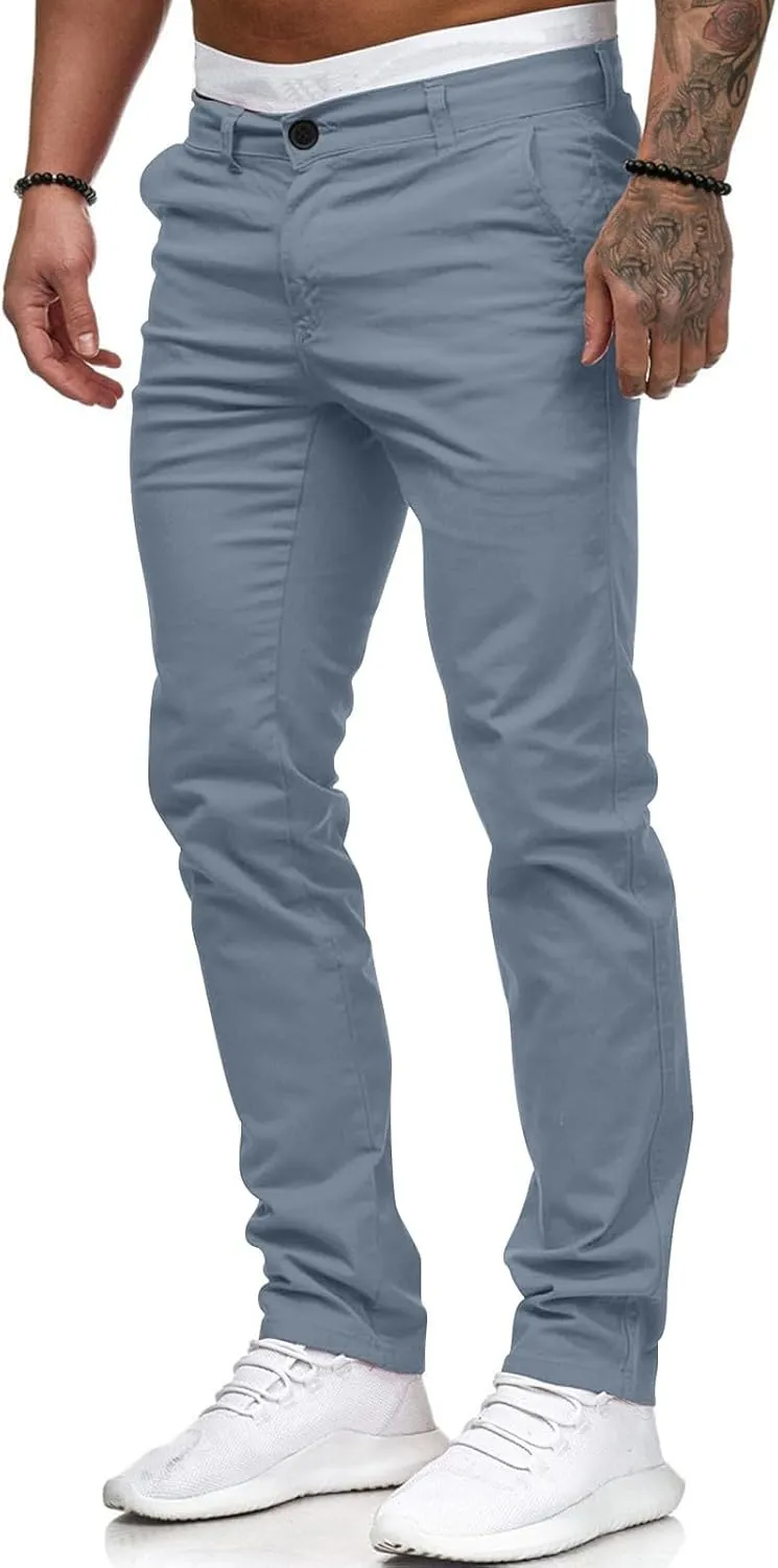 Mens Skinny Dress Pants Elastic Waist Flat Front Slim Fit Casual Smart Work Trousers Plus Size Business Golf Pants Slacks