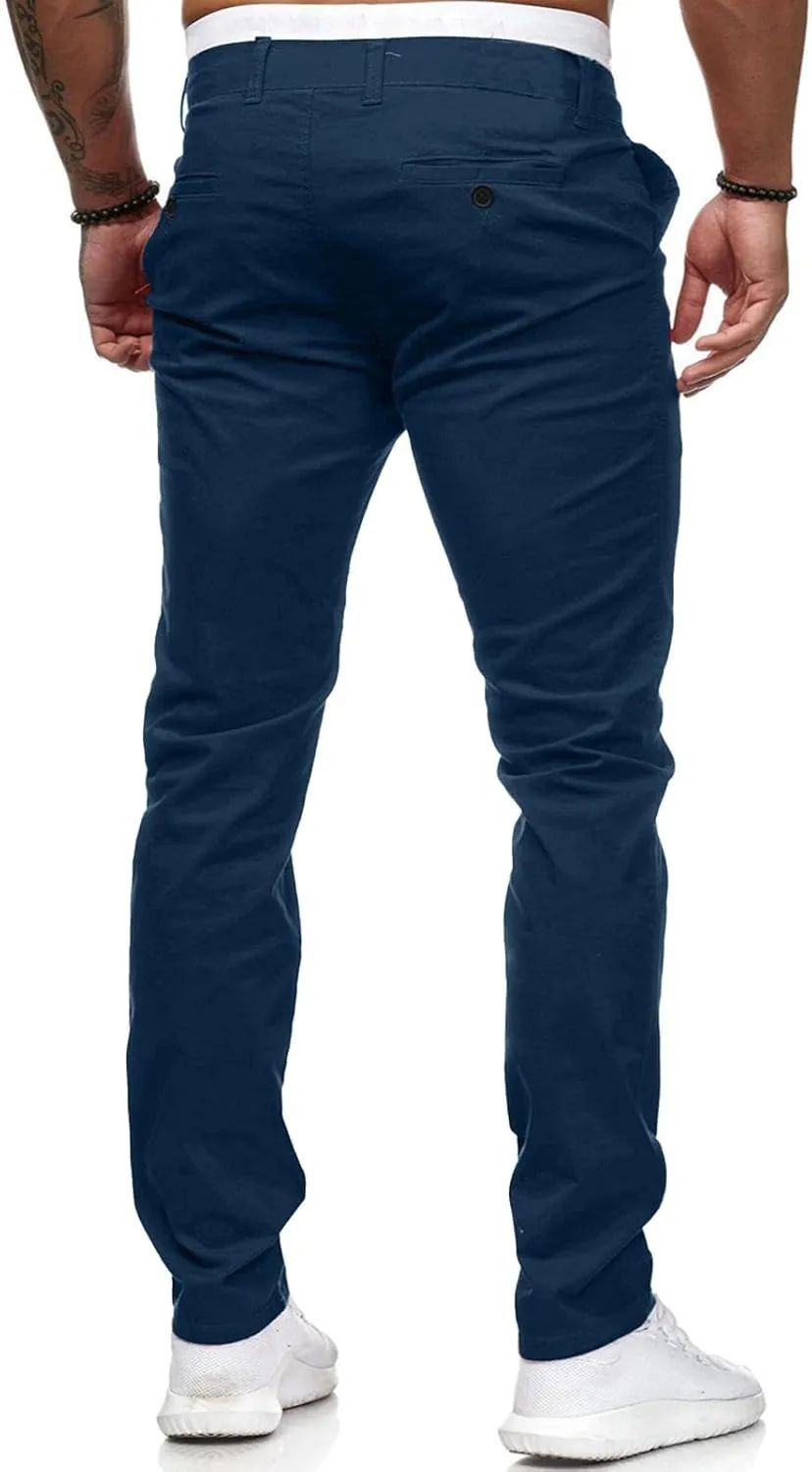 Mens Skinny Dress Pants Elastic Waist Flat Front Slim Fit Casual Smart Work Trousers Plus Size Business Golf Pants Slacks