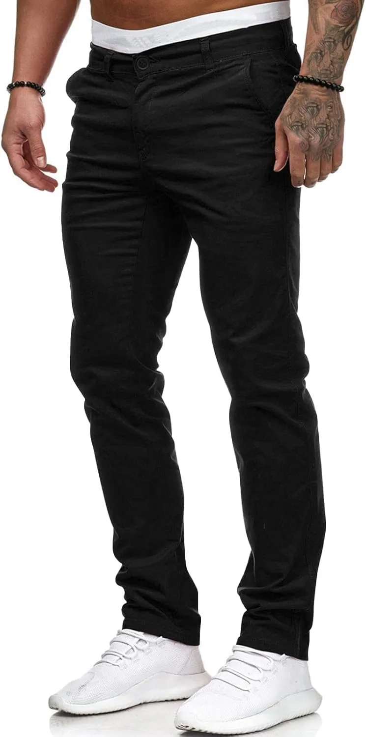 Mens Skinny Dress Pants Elastic Waist Flat Front Slim Fit Casual Smart Work Trousers Plus Size Business Golf Pants Slacks