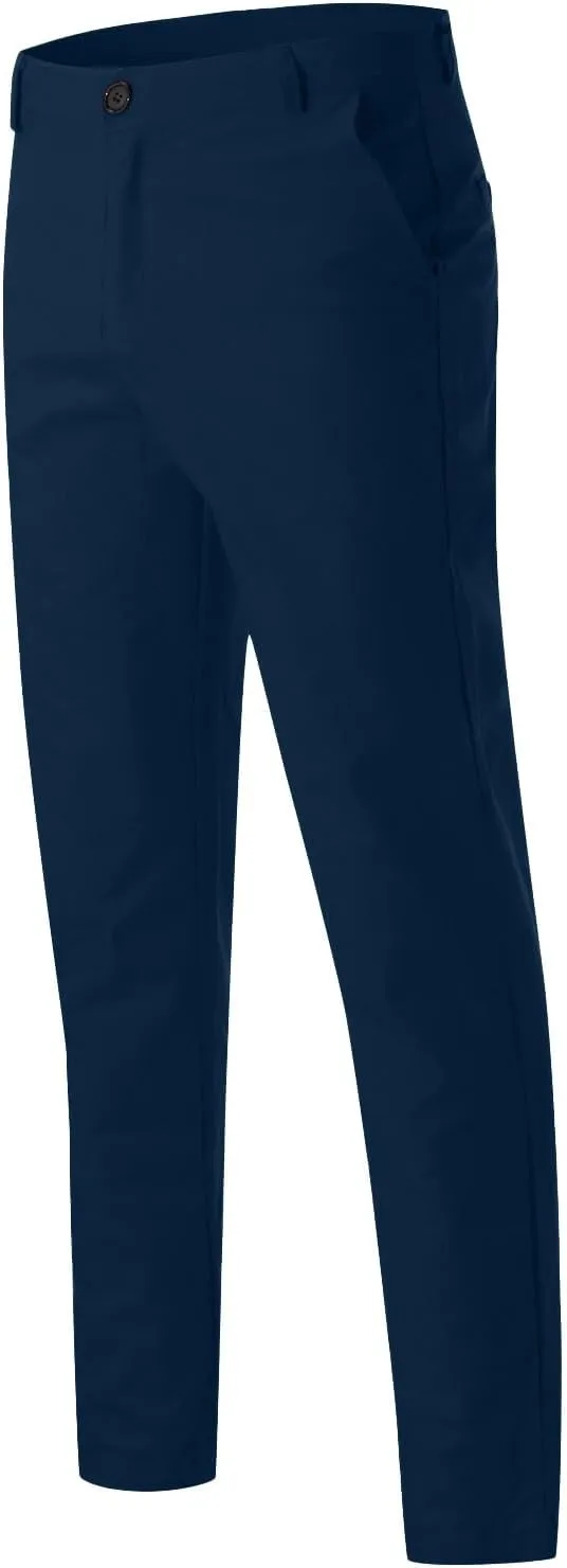 Mens Skinny Dress Pants Elastic Waist Flat Front Slim Fit Casual Smart Work Trousers Plus Size Business Golf Pants Slacks