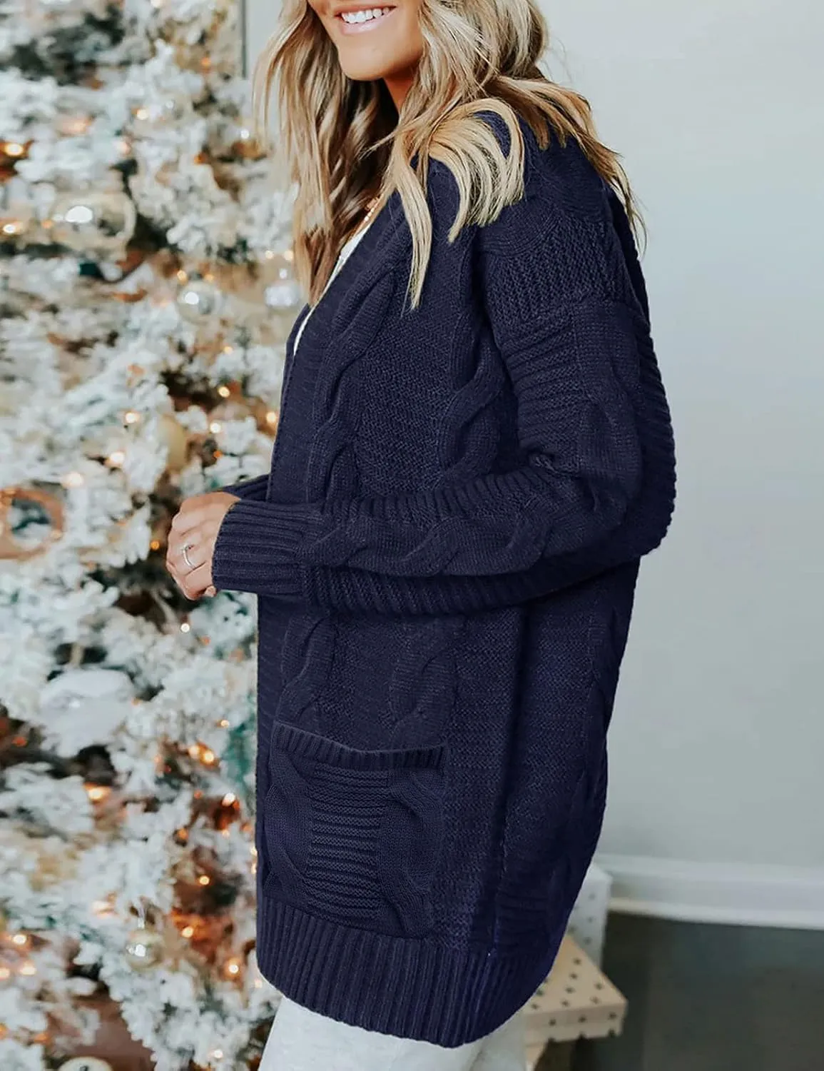 MEROKEETY Women's 2025 Long Sleeve Cable Knit Cardigan Sweaters Open Front Fall Outwear Coat