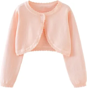 Miipat Toddler Girls Cardigan Long Sleeve Bolero Shrug Kids Knit Sweater Cover Up Button Closure Cropped Tops