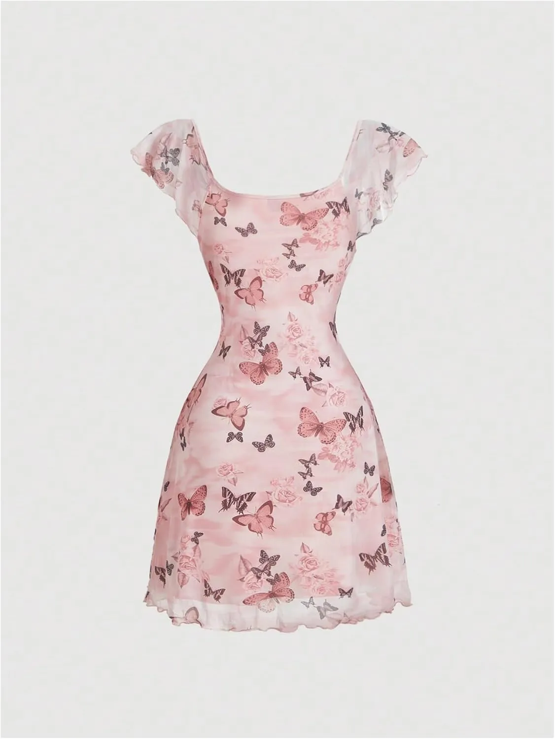 Milumia Women's Floral Cap Ruffle Sleeve Mini Dresses A Line Summer Beach Short Dress