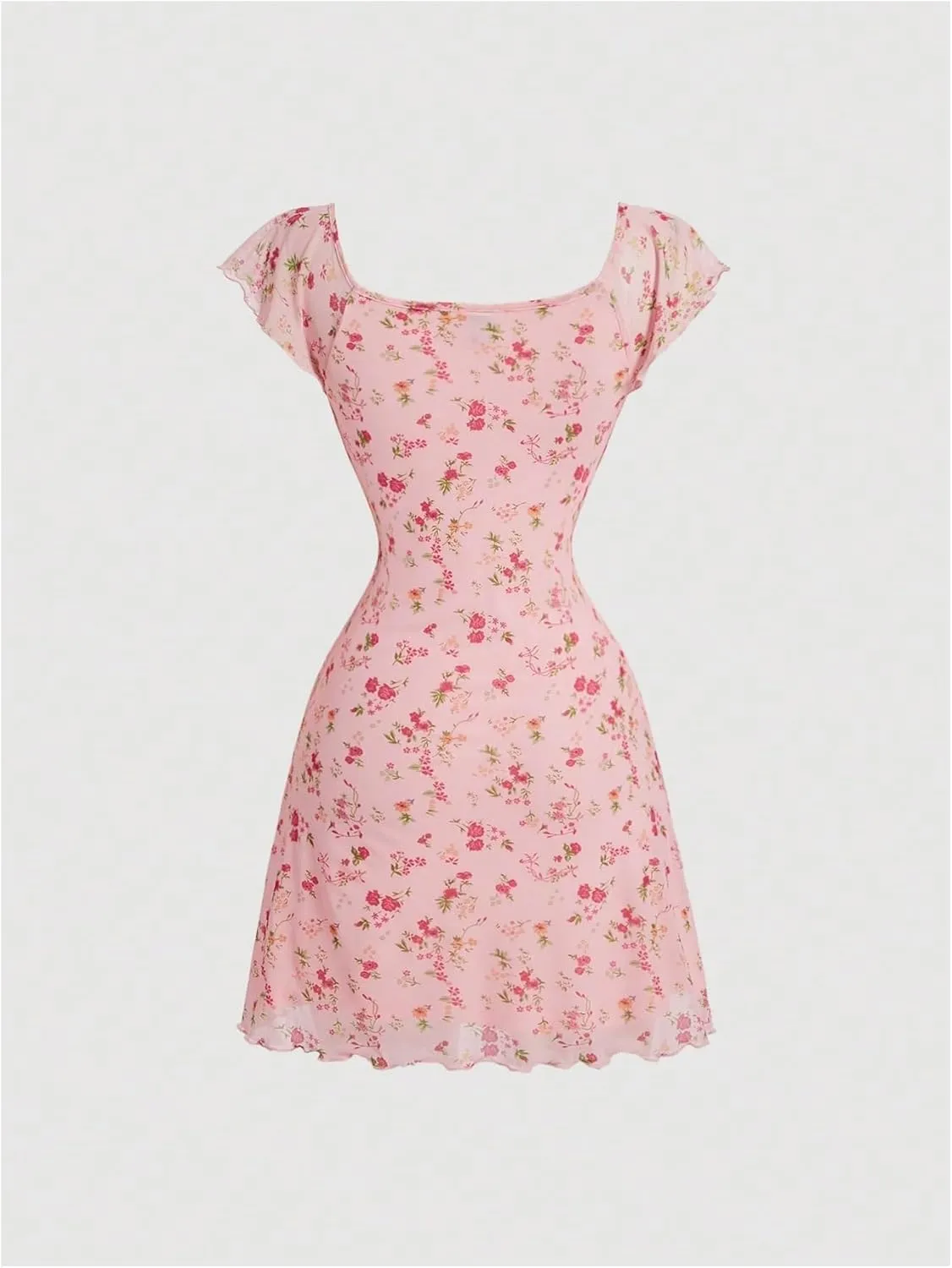 Milumia Women's Floral Cap Ruffle Sleeve Mini Dresses A Line Summer Beach Short Dress