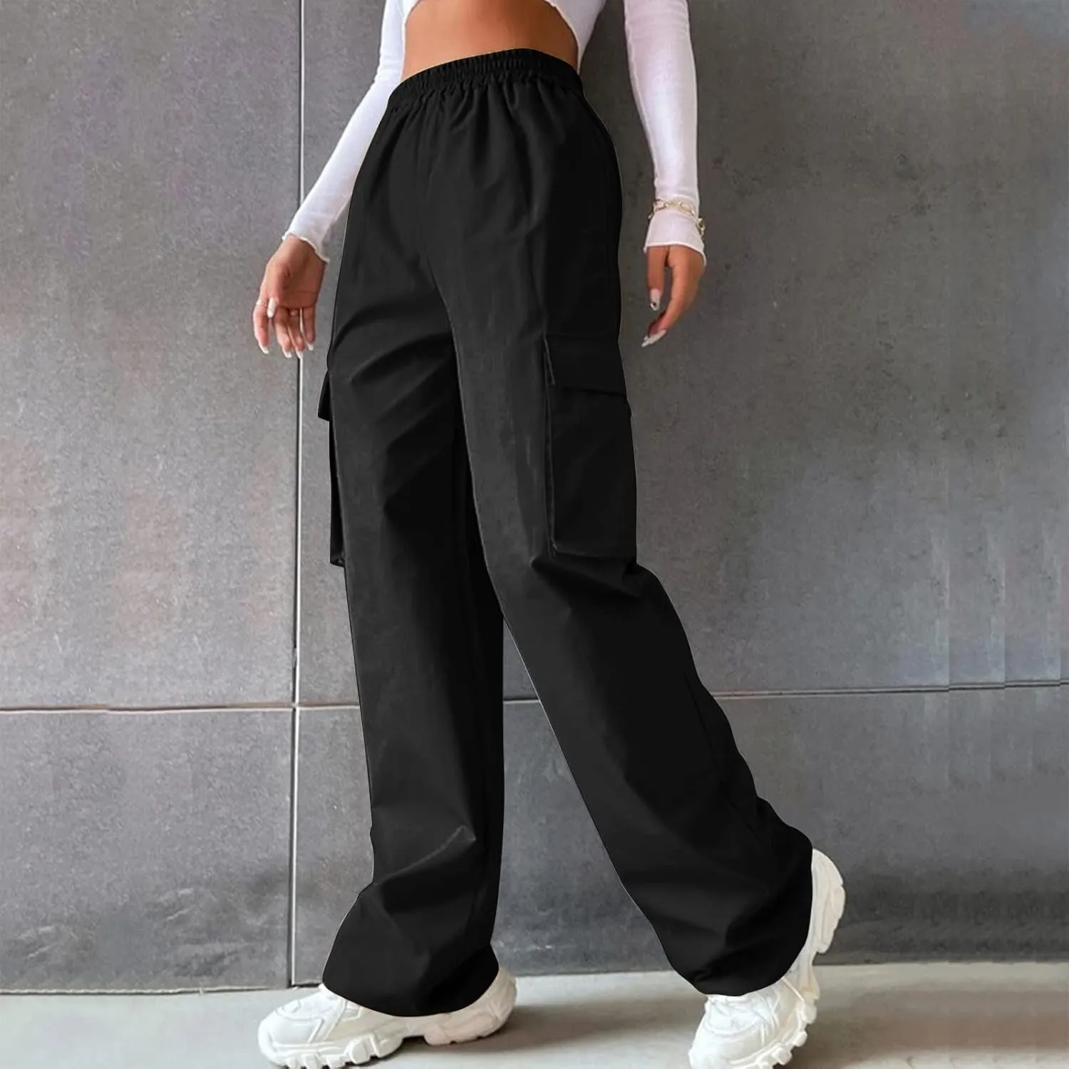 ODIZLI Women's Cargo Pants Casual Loose High Waisted Straight Leg Baggy Pants Trousers with Pockets
