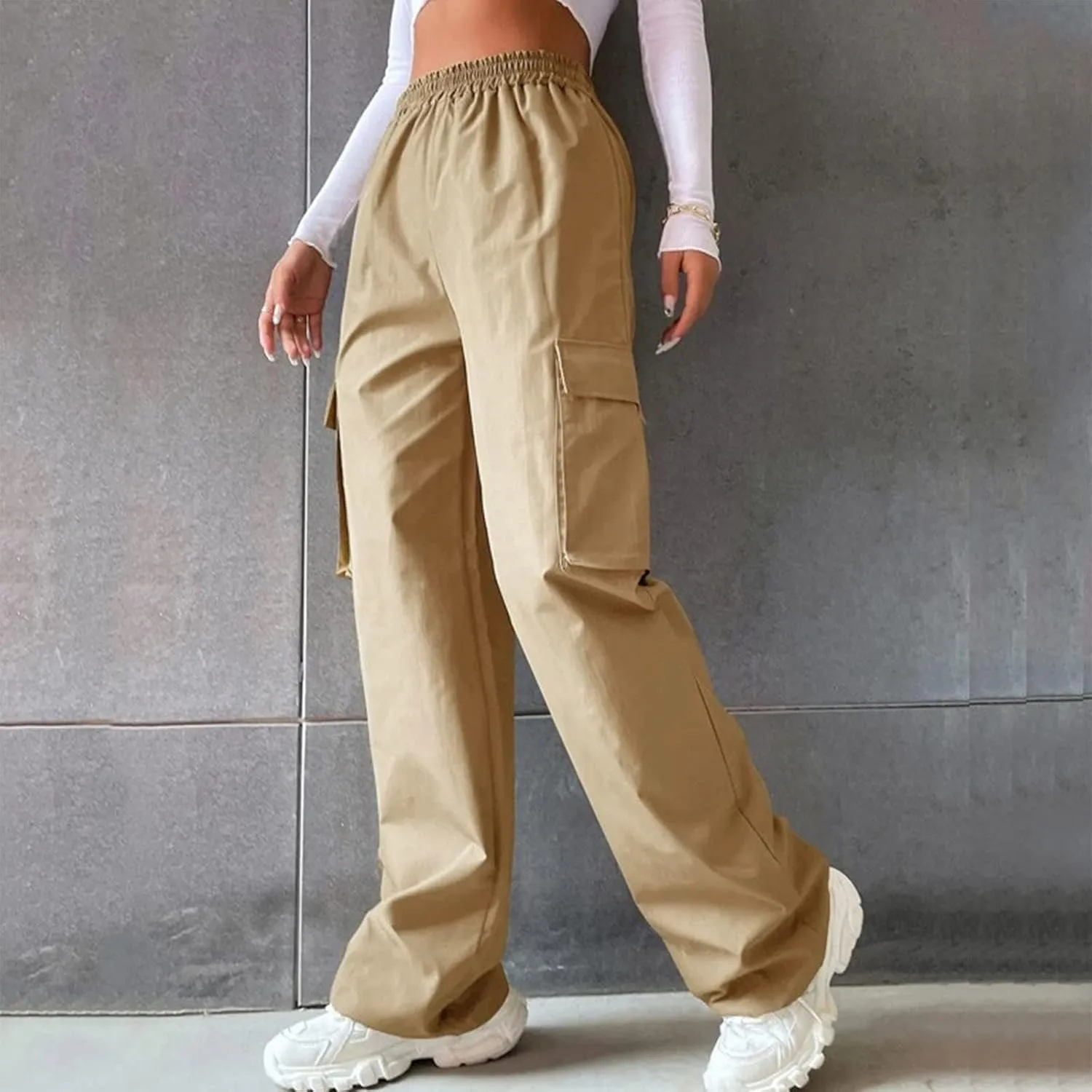 ODIZLI Women's Cargo Pants Casual Loose High Waisted Straight Leg Baggy Pants Trousers with Pockets