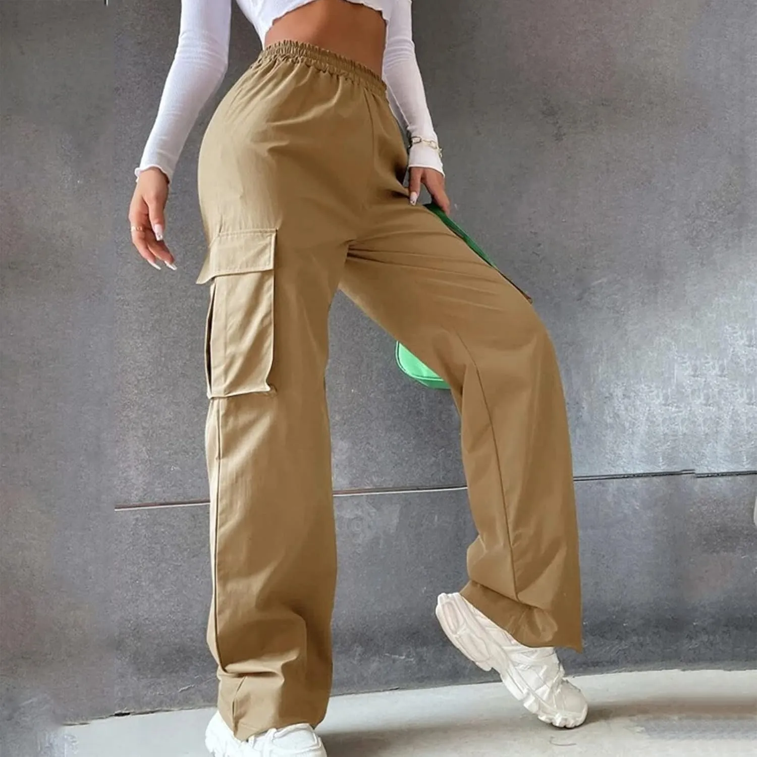 ODIZLI Women's Cargo Pants Casual Loose High Waisted Straight Leg Baggy Pants Trousers with Pockets