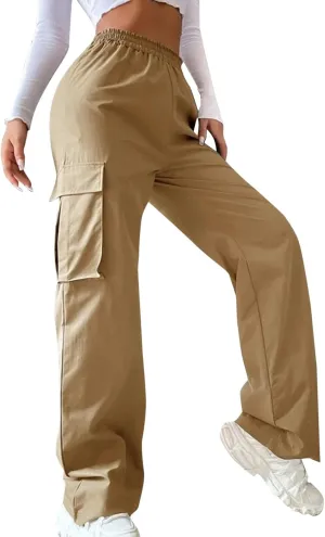 ODIZLI Women's Cargo Pants Casual Loose High Waisted Straight Leg Baggy Pants Trousers with Pockets