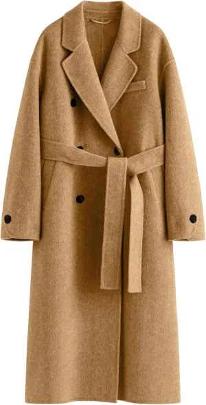 Peaceglad Winter Trench Coats for Women Trendy Long Pea Coat Double Breasted Button Lapel Belted Peacoat (Khaki M)