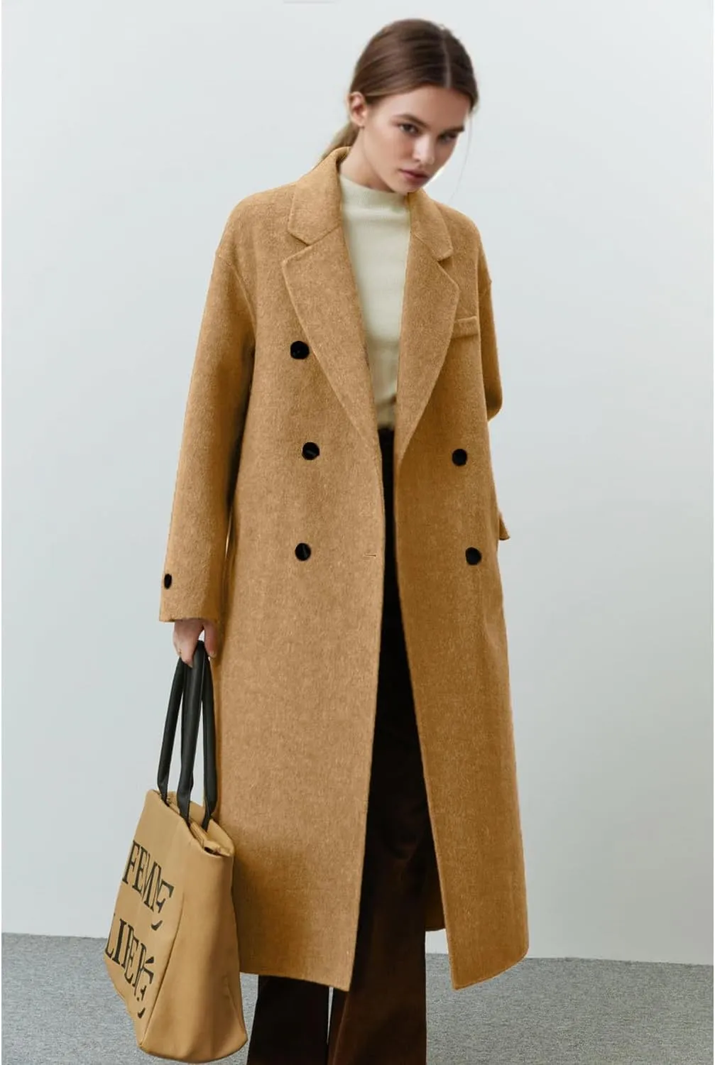 Peaceglad Womens Pea Coats Fall Long Trench Coat Double Breasted Button Down Lapel Belted Peacoat