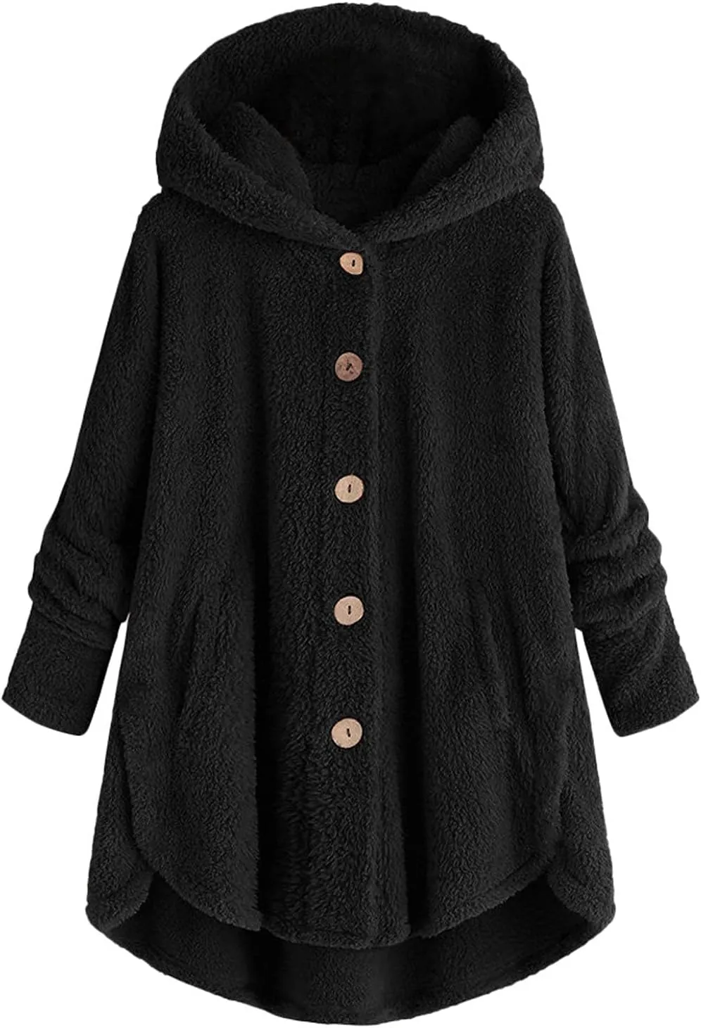 Plus Size Cardigan for Women Loose Button Down Hooded Sweater Long Sleeve Solid Fuzzy Jacket Coat 2024 Fall Winter