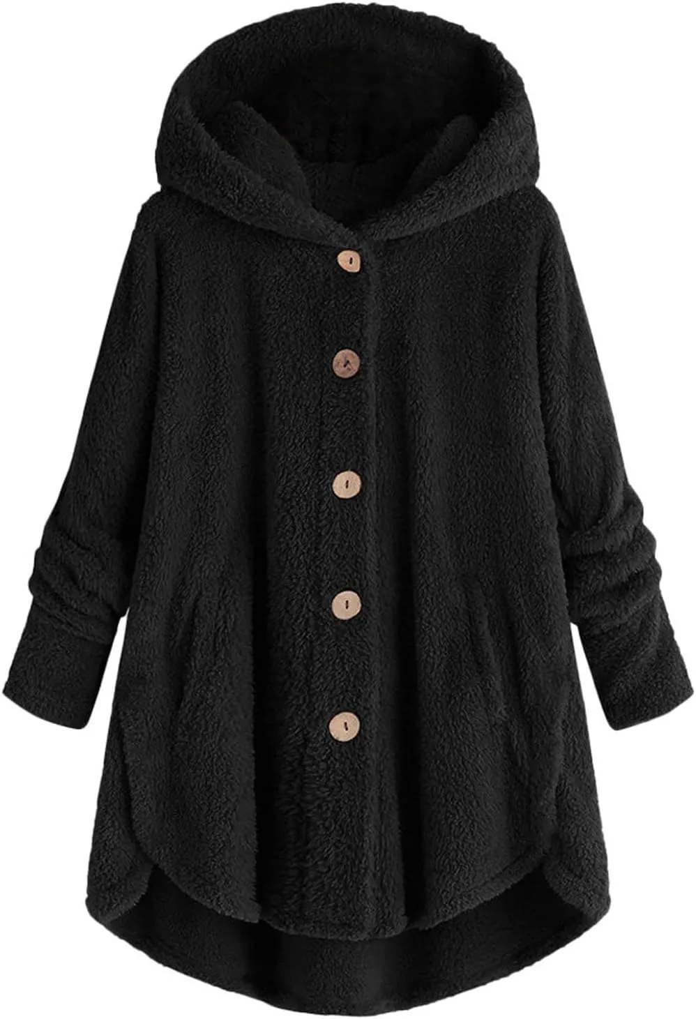 Plus Size Cardigan for Women Loose Button Down Hooded Sweater Long Sleeve Solid Fuzzy Jacket Coat 2024 Fall Winter