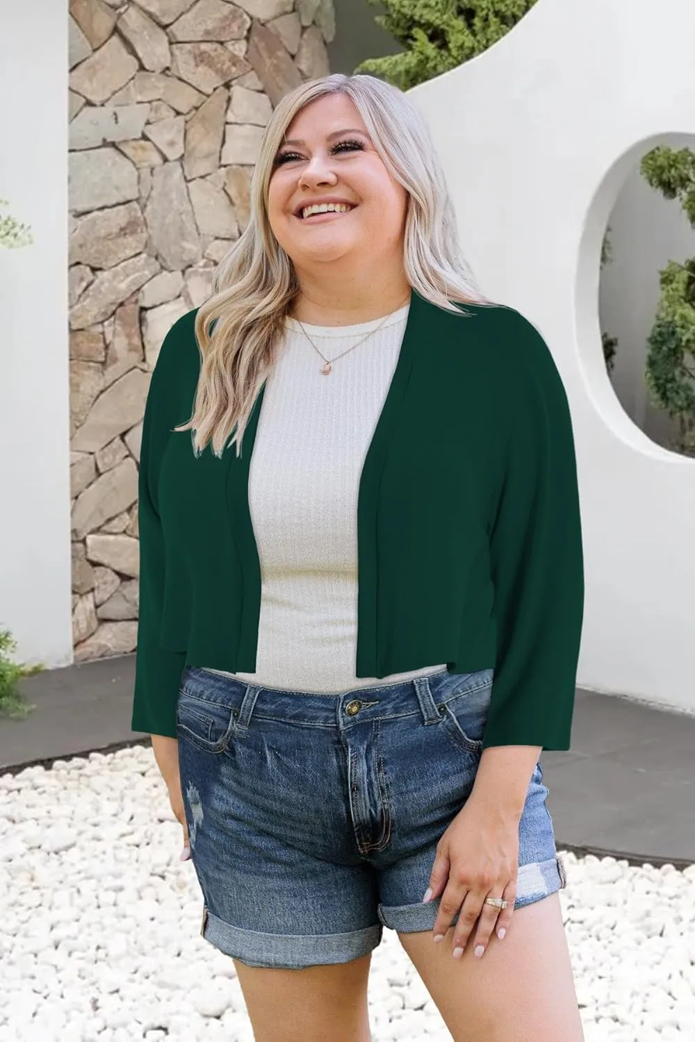 Plus Size Shrugs for Women Cropped Cardigan Knit Sweaters Open Front Bolero
