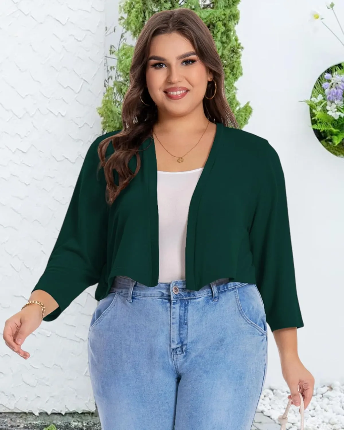 Plus Size Shrugs for Women Cropped Cardigan Knit Sweaters Open Front Bolero