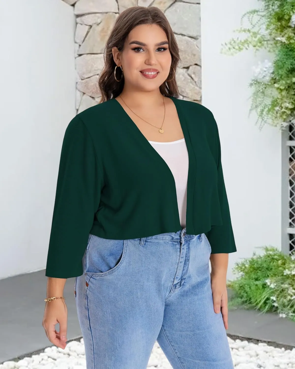 Plus Size Shrugs for Women Cropped Cardigan Knit Sweaters Open Front Bolero