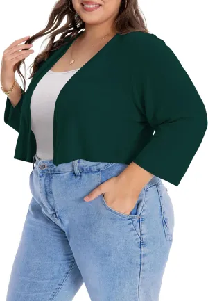 Plus Size Shrugs for Women Cropped Cardigan Knit Sweaters Open Front Bolero