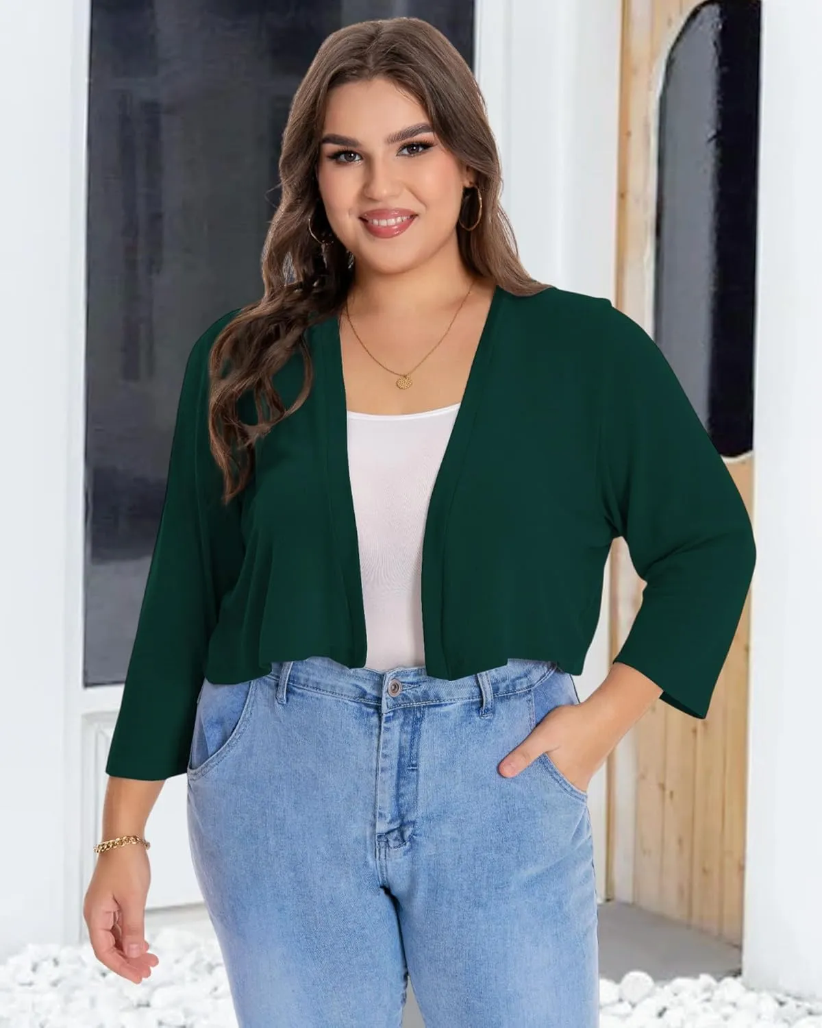 Plus Size Shrugs for Women Cropped Cardigan Knit Sweaters Open Front Bolero