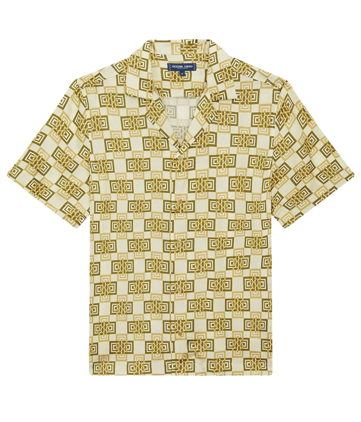 Roberto Silk Shirt Angra Clube Print in White Sand and Spinach